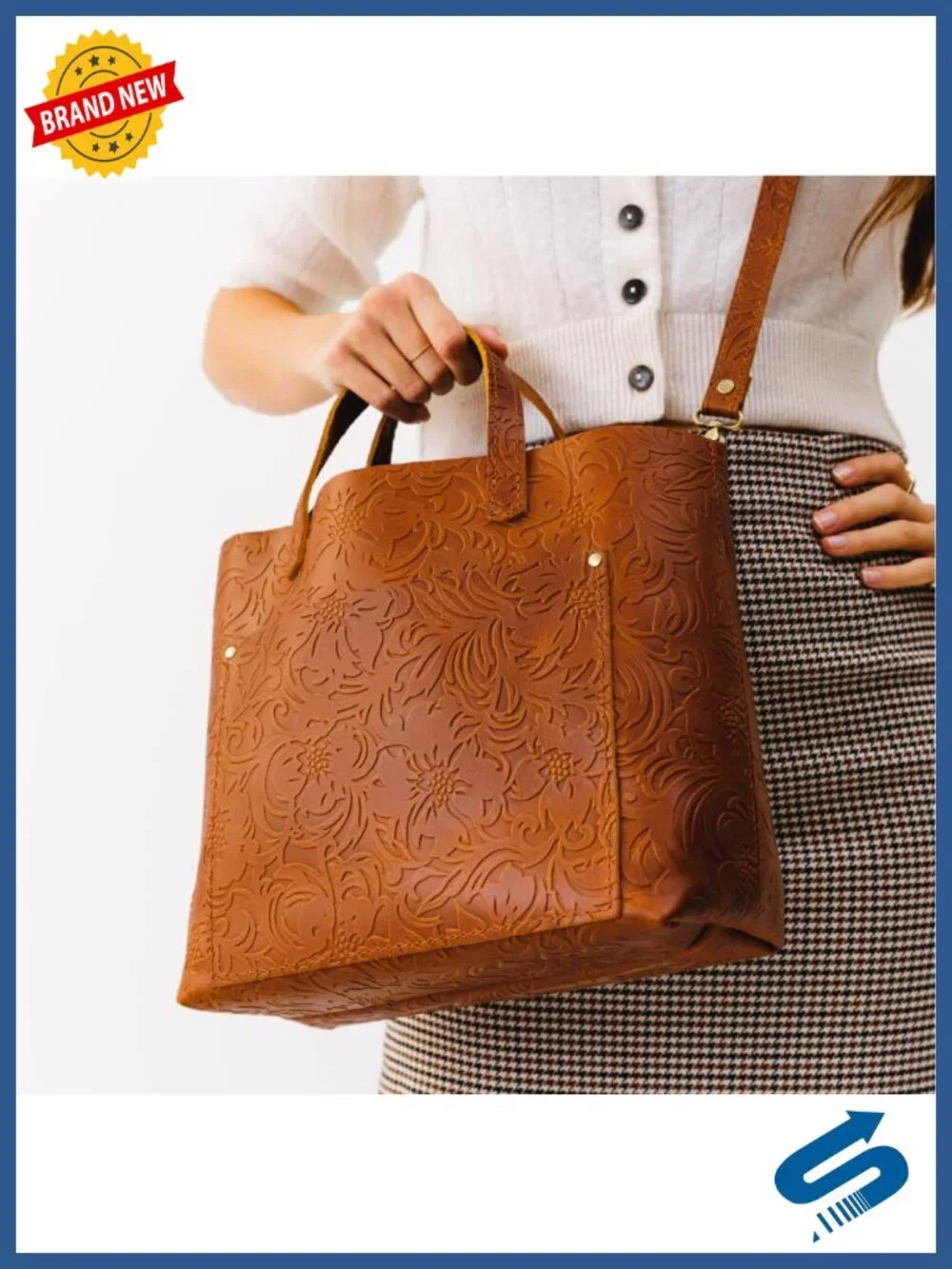 Medium Full-Grain Leather Crossbody Tote for Women Handmade